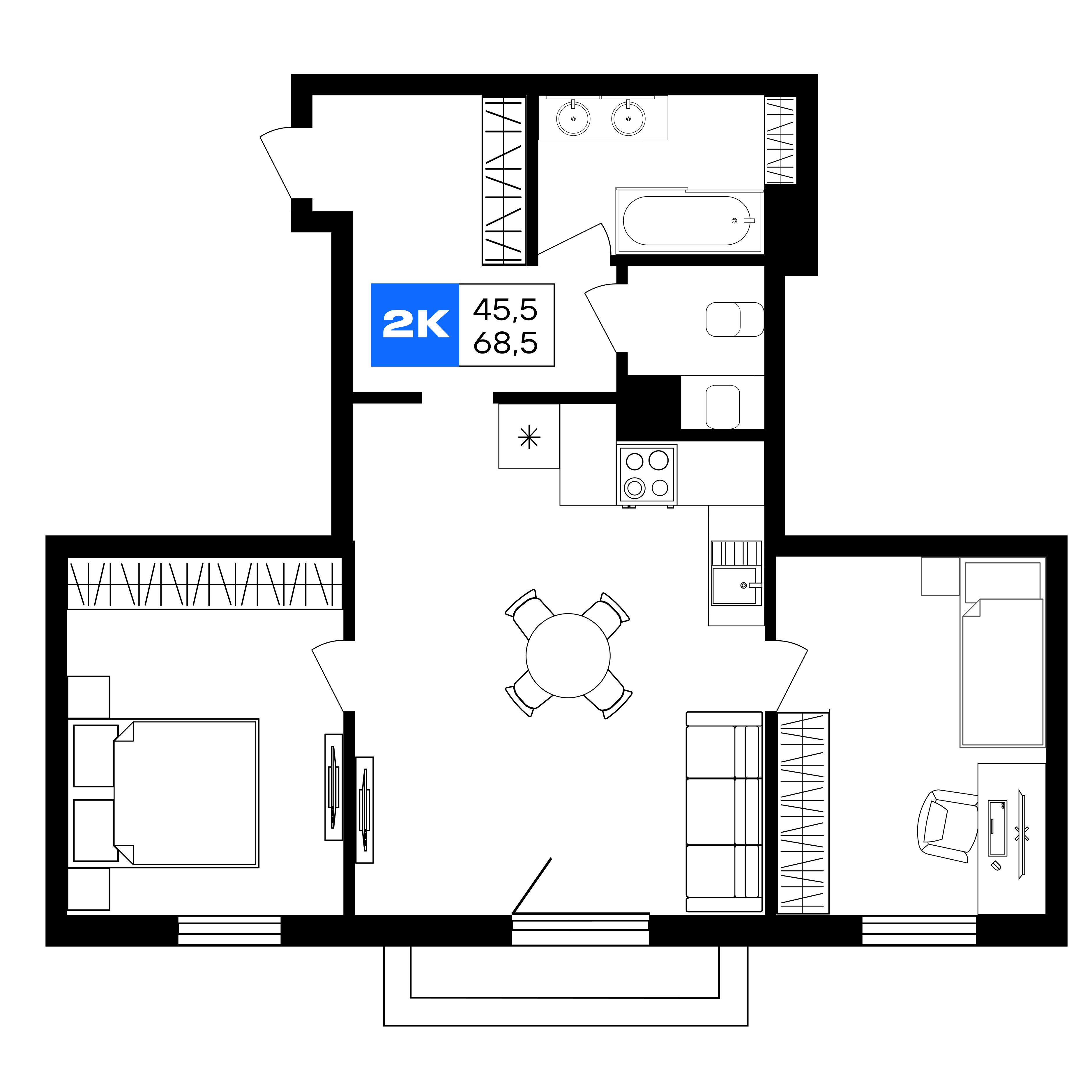 2-к. квартира, 68,5 м²