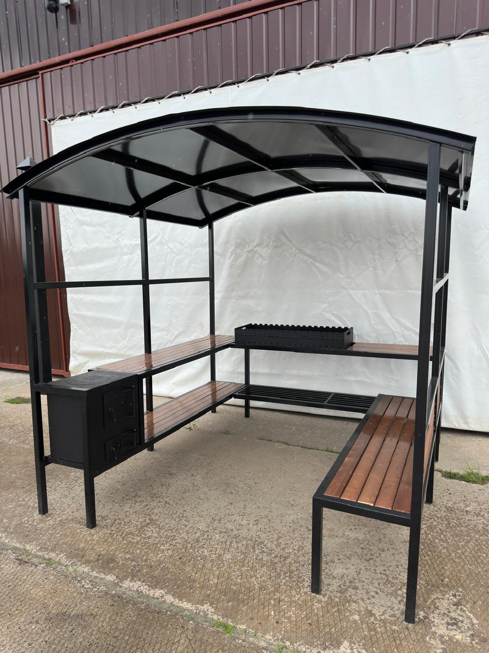 Мангал 49-Т7+Т10 (Одноуровневая крыша+полочка дерево) изображение, анонсные картинки товара