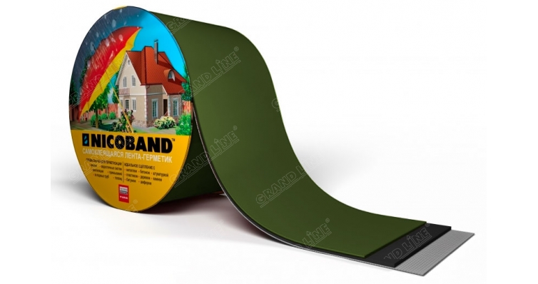 Герметизирующая лента Grand Line UniBand самоклеящаяся RAL 6005 зеленая 10м*10см изображение, анонсные картинки товара