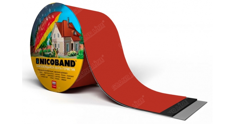 Герметизирующая лента Grand Line UniBand самоклеящаяся RAL 3005 красная 10м*10см изображение, анонсные картинки товара