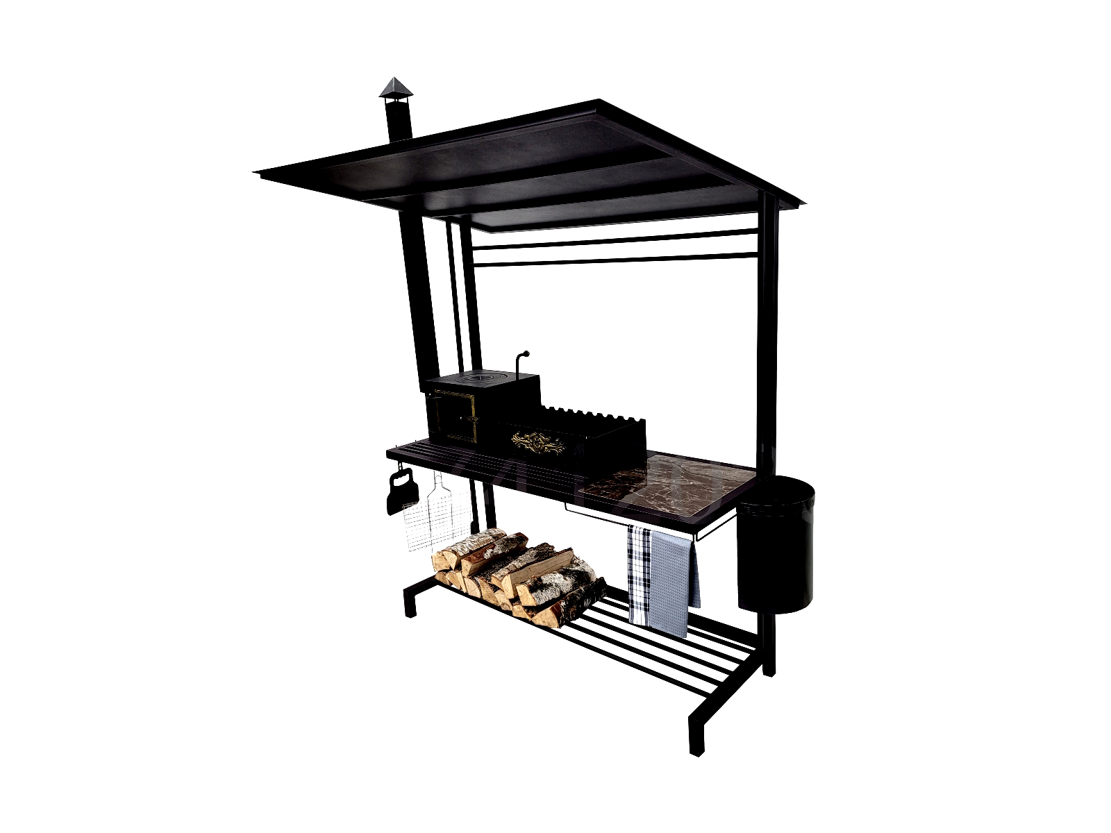 Мангал М.42/3+Крыша-Т2 (полочка керамогранит) изображение, анонсные картинки товара