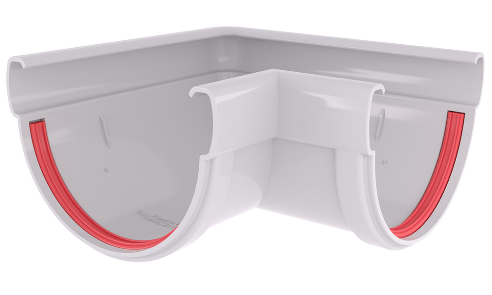 Угол желоба 90 град.Дизайн 135 ПВХ Grand Line белый (RAL 9003) изображение, анонсные картинки товара