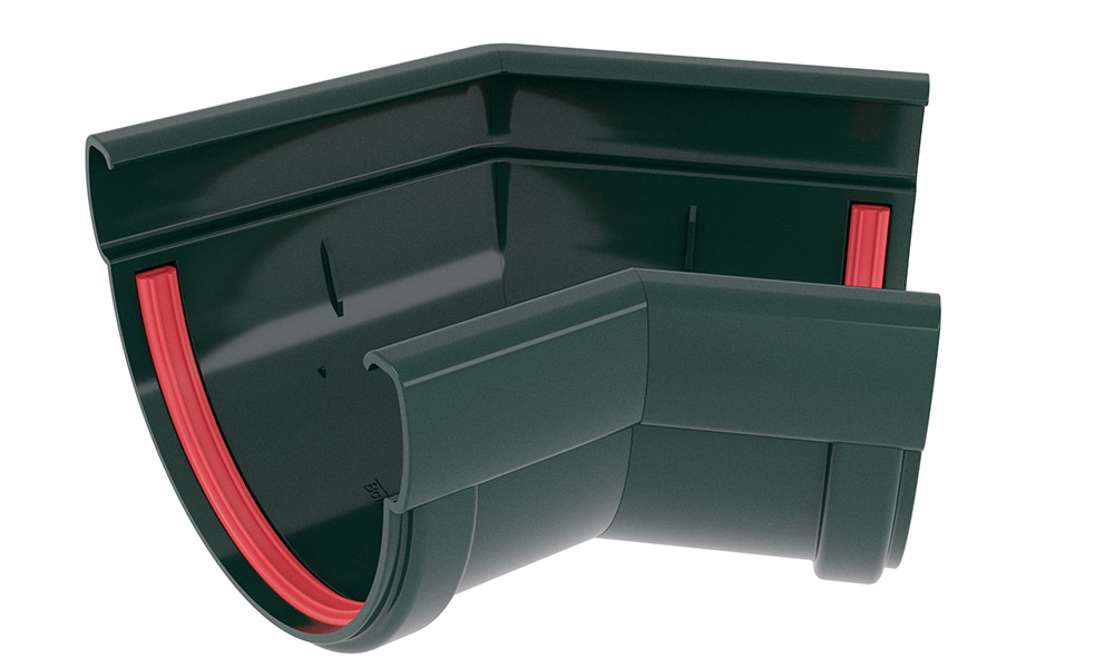 Угол желоба 135 град. 135 ПВХ Grand Line зелёный (RAL 6005) изображение, анонсные картинки товара