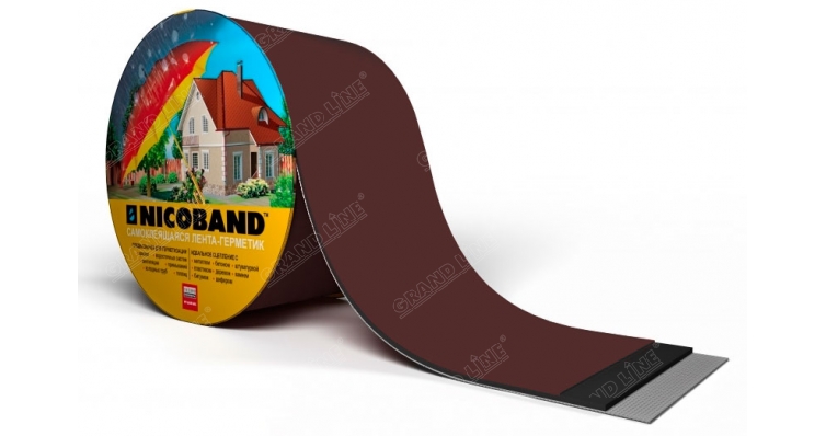 Герметизирующая лента Grand Line UniBand самоклеящаяся RAL 8017 коричневая 10м*10см изображение, анонсные картинки товара