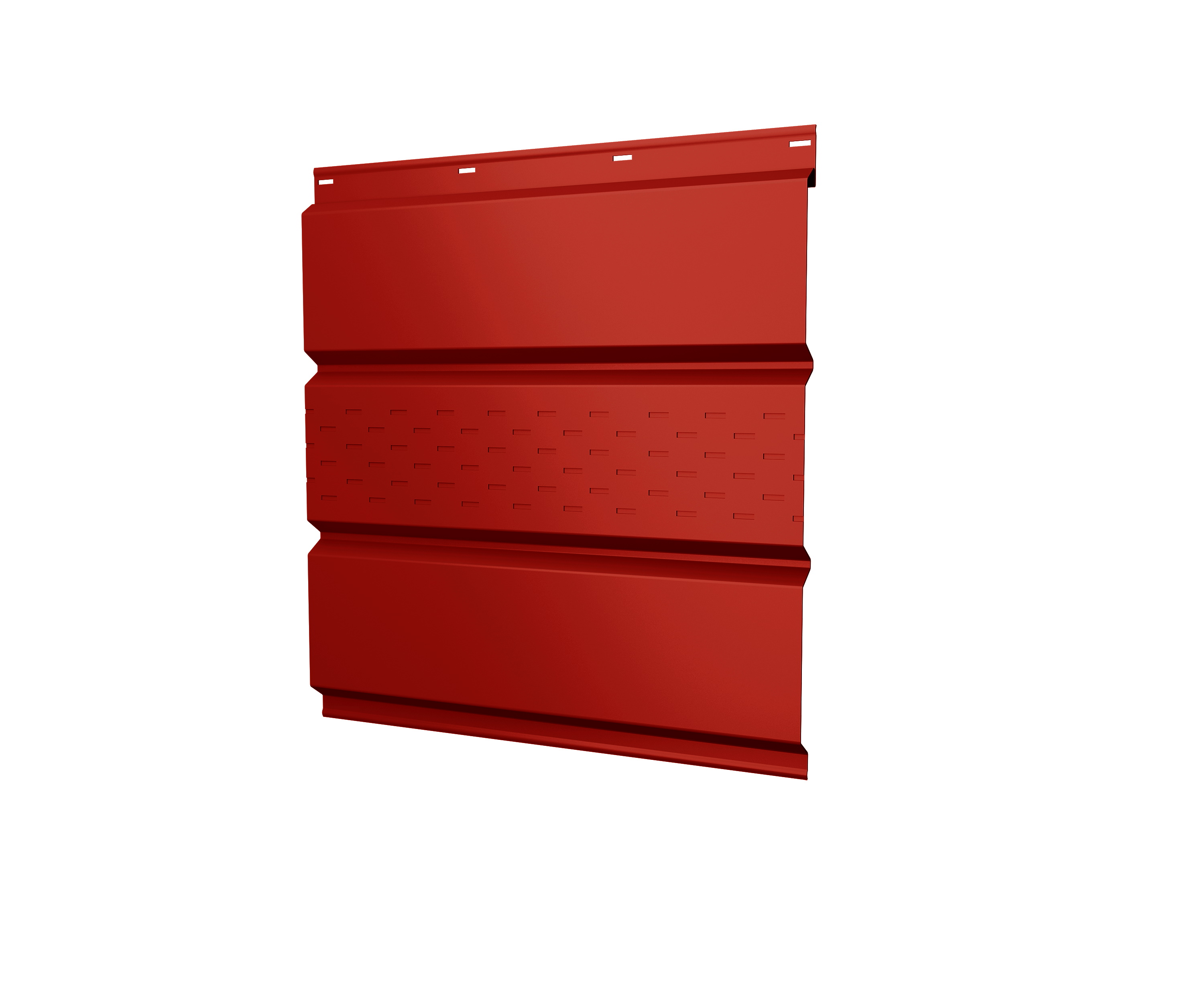 Софит металлический центральная перфорация 0,5 GreenCoat Pural BT, matt с пленкой RR 29 красный (RAL 3009 оксидно-красный) изображение, анонсные картинки товара