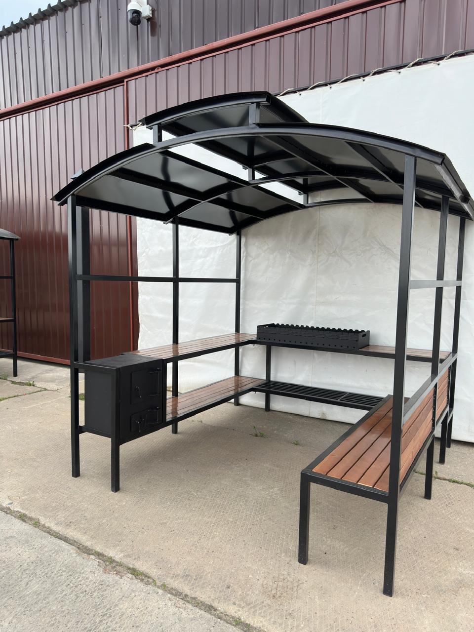 Мангал 50-Т7+Т10 (Трех уровневая крыша+полочка дерево) изображение, анонсные картинки товара