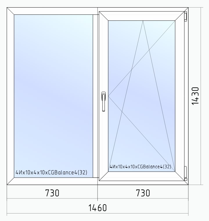 Окно ПВХ двустворчатое 1460 x 1430 мм глухое/поворотно-откидное правое + комплектующие изображение, анонсные картинки товара