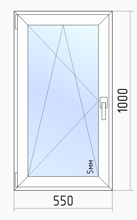 Окно AL одностворчатое 550 x 1000 мм поворотно-откидное левое изображение, анонсные картинки товара
