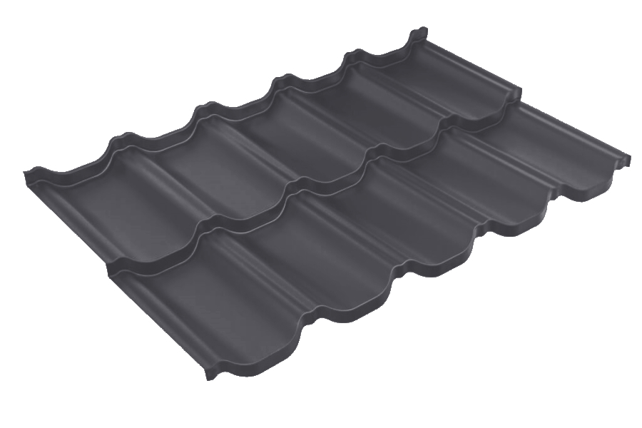 Металлочерепица модульная квинта Uno Grand Line c 3D резом 0,45 PE-Double RAL 7016 антрацитово-серый изображение, анонсные картинки товара