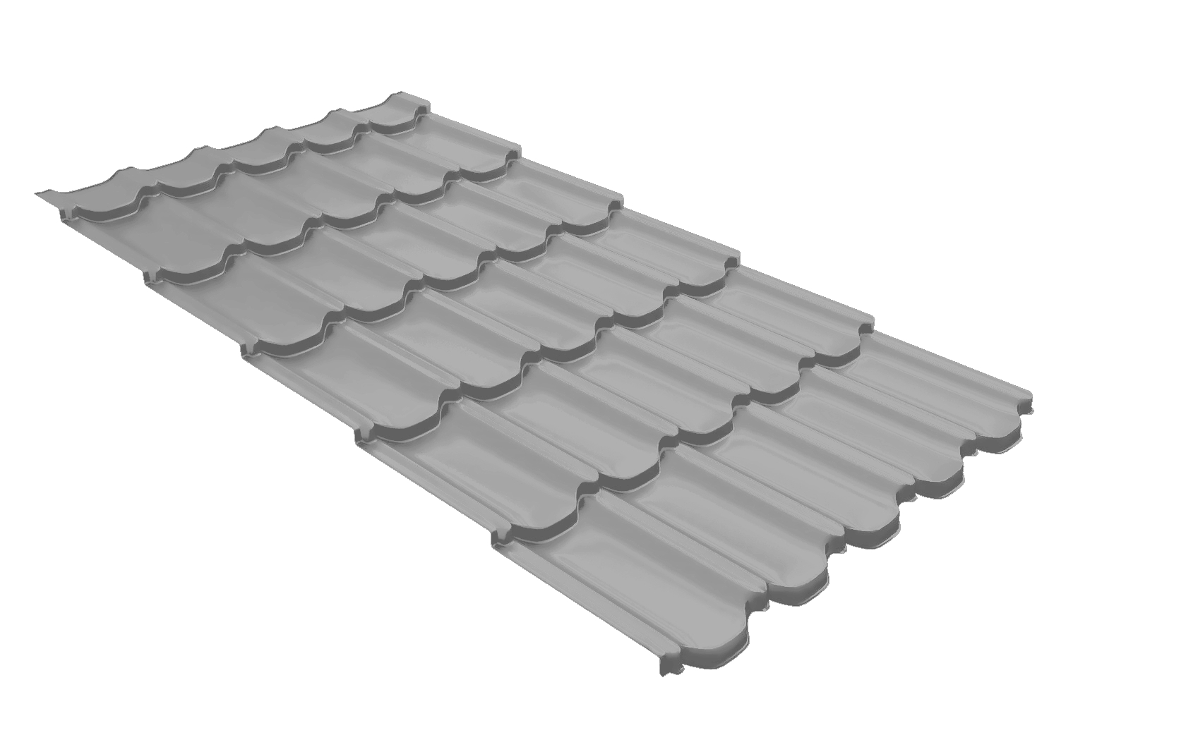 Металлочерепица квинта плюс Grand Line c 3D резом 0,45 PE RAL 9006 бело-алюминиевый изображение, анонсные картинки товара