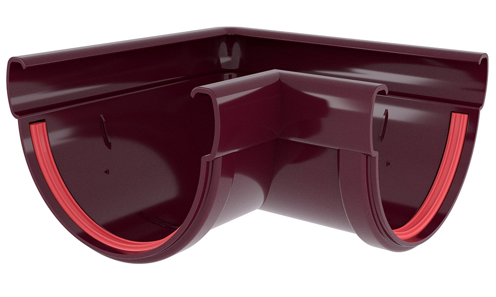 Угол желоба 90 град. 135 ПВХ Grand Line бордо (RAL 3005) изображение, анонсные картинки товара