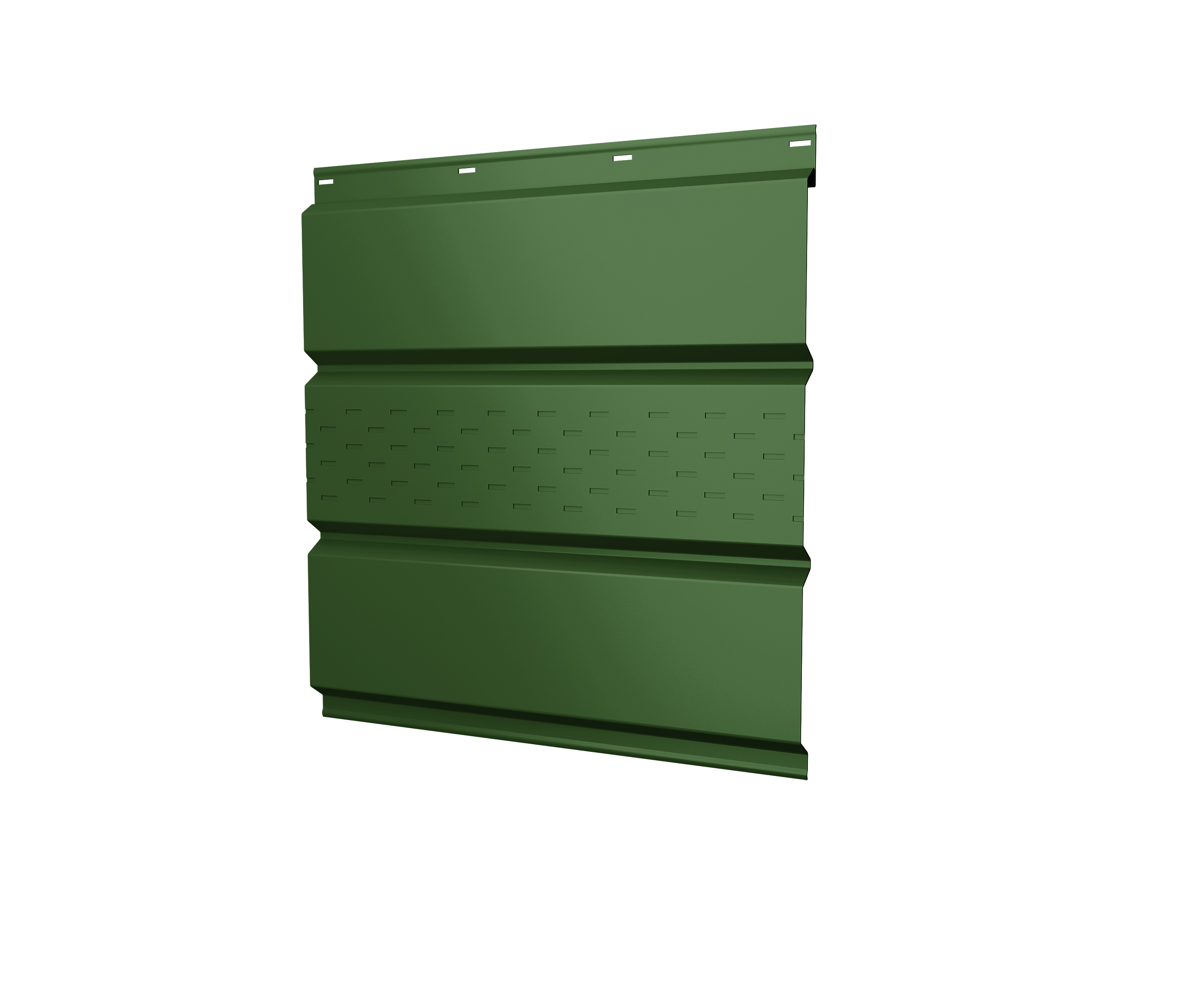 Софит металлический центральная перфорация 0,5 GreenCoat Pural BT с пленкой RR 11 темно-зеленый (RAL 6020 хромовая зелень) изображение, анонсные картинки товара