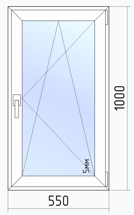 Окно AL одностворчатое 550 x 1000 мм поворотно-откидное правое изображение, анонсные картинки товара