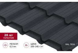 Металлочерепица ''Квадро профи (Верховье)'' (''Quadro Profi'') v01 0,5 Satin RAL 7024 мокрый асфальт изображение, анонсные картинки товара