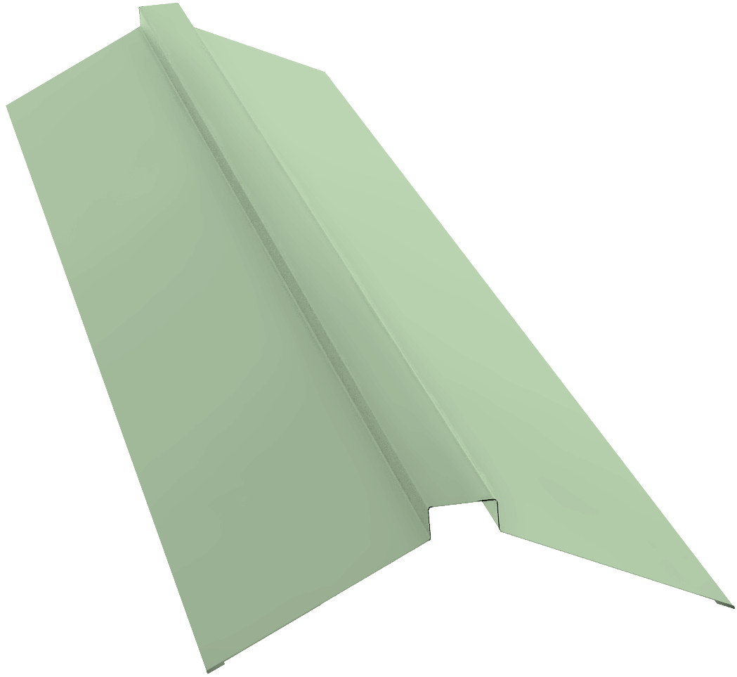 Планка конька плоского 150х40х150 0,45 PE с пленкой RAL 6019 бело-зеленый (3м) изображение, анонсные картинки товара