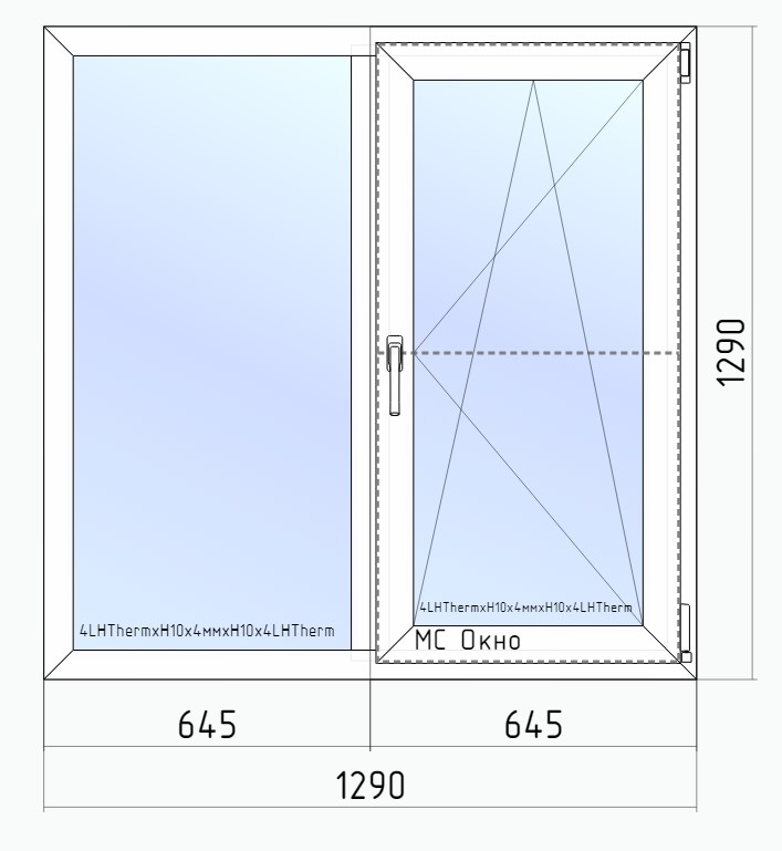 Окно ПВХ двустворчатое 1290 x 1290 мм глухое/поворотно-откидное правое + комплектующие изображение, анонсные картинки товара