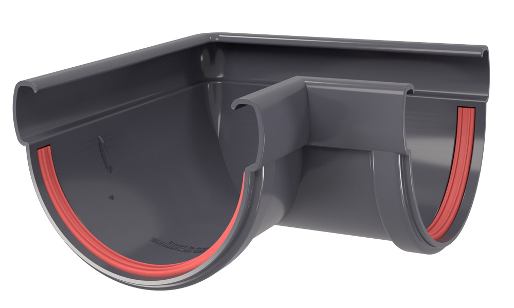 Угол желоба 90 град. 135 ПВХ Grand Line графит (RAL 7024) изображение, анонсные картинки товара