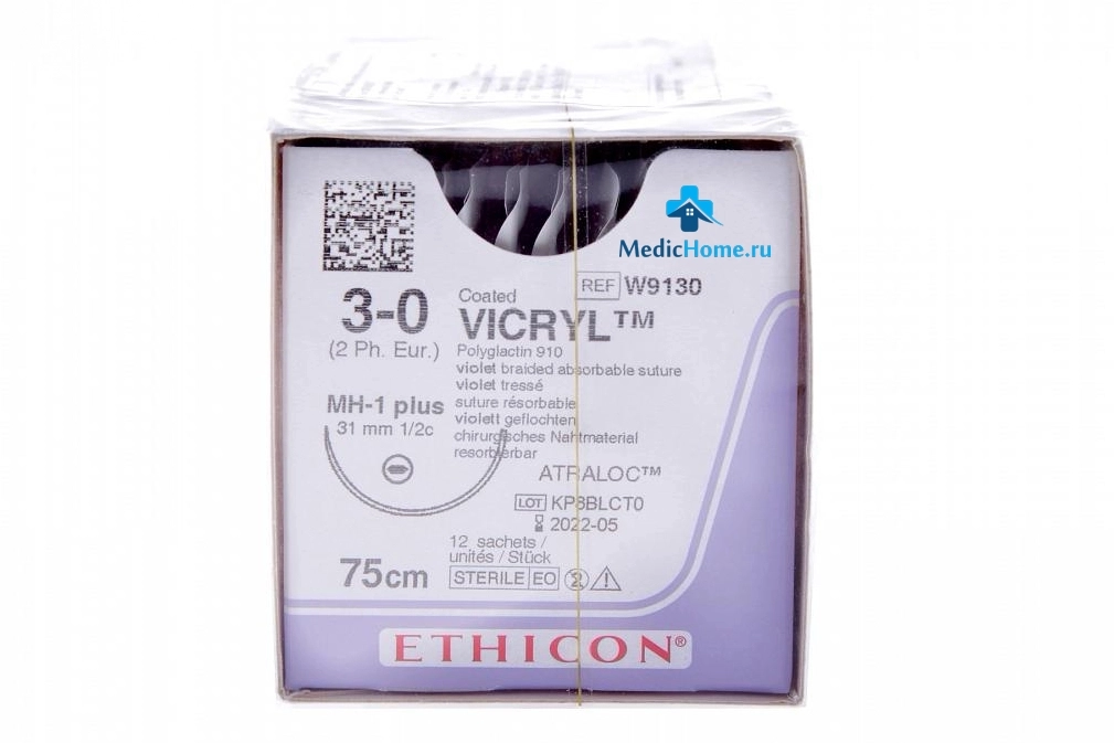 ВИКРИЛ 3/0, 75 см, кол. 31 мм, 1/2