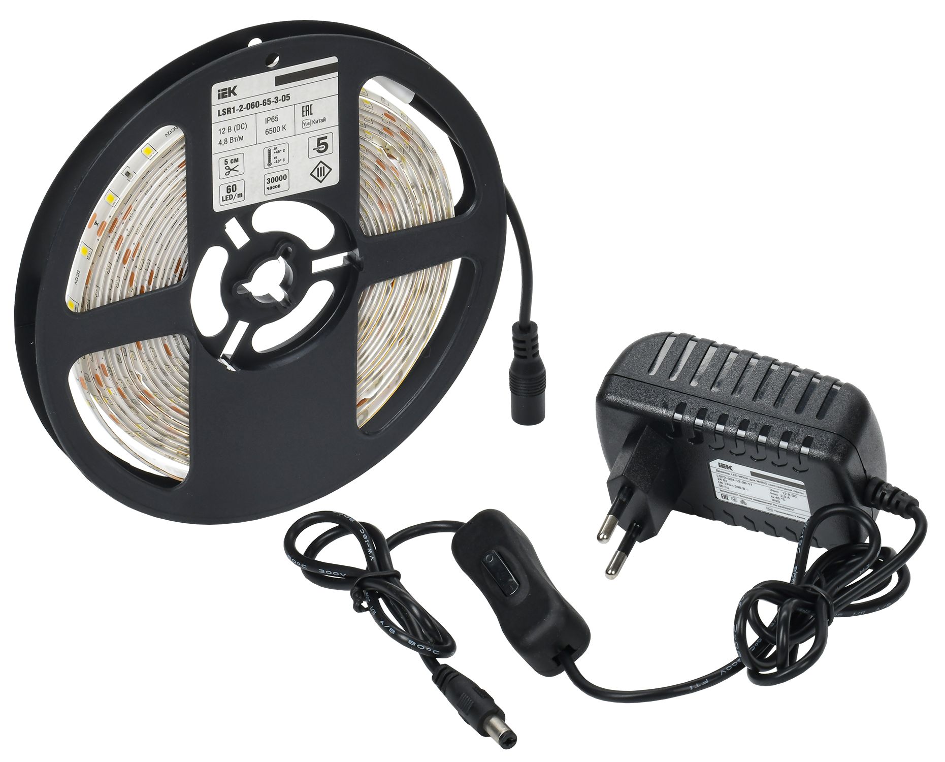 Комплект светодиодной подсветки "Сделай сам" (лента LED 5м LSR-2835W60-4,8-IP65-12В + драйвер + выключатель) IEK