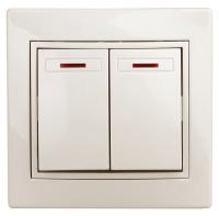 1-105-02 Intro Выключатель двойной с подсветкой, 10А-250В, IP20, СУ, Plano, сл.кость (10/200/2400)