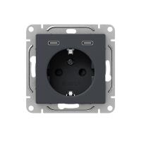 Механизм розетки с USB-C - 2шт, 16А, с заземлением, со шторками, графит Эпика EKF