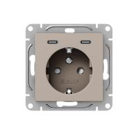 Механизм розетки с USB-C - 2шт, 16А, с заземлением, со шторками, кремовый Эпика EKF
