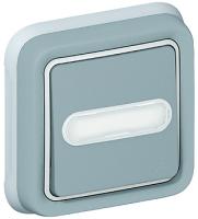 Legrand Plexo Серый Выключатель 1-клавишный с/п кнопочный с шильдиком  встраиваемый в сборе IP55