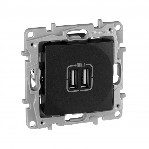 Legrand Etika Антрацит Розетка USB 2-ая 240В/5В 2400мА