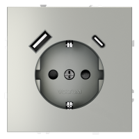 Розетка встраиваемая VOLTUM S70 с заземлением и защитными шторками, 16А, с USB, A+С, (сталь)