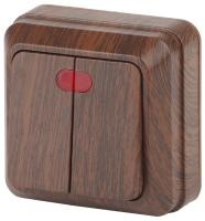 2-105-10 Intro Выключатель двойной с подсветкой, 10А-250В, IP20, ОУ, Quadro, венге (10/200/2000)