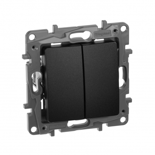 Legrand Etika Антрацит Переключатель 2-клавишный  10А  авт. клем