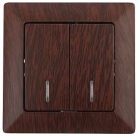 Выключатель Intro Solo 4-105-10 двухклавишный с подсветкой, 10А-250В, IP20, СУ, венге