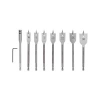 Набор сверл перовых по дереву 9 предметов: 14-16-18-20-22-25-30х152 мм, удлинитель, ключ угловой Kranz