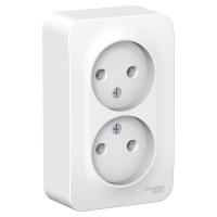 BLANCA О/У РОЗЕТКА двойная без зазем. без штор., МЕТАЛ.ПЛ., 16А, 250В, БЕЛЫЙ
