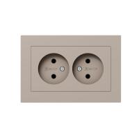 Механизм розетки двойной, 16А, без заземления, без шторок, с рамкой, кремовый Эпика EKF