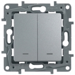 Legrand Etika Алюм Выключатель 2-клавишный с подсветкой/индикациейавт  авт.клеммы  10 AX  250 В