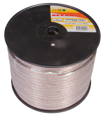 Кабель акустический 2х4,00мм², прозрачный SILICON, 100м REXANT