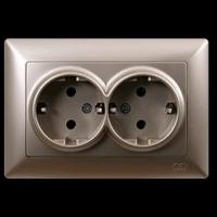 VS2825150 Розетка 2х с заземлением бежевый металлик