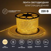 Лента светодиодная 220В, SMD5050, 60 LED/м, Теплый белый, 13х8мм,с кабелем питания, IP67 NEON-NIGHT