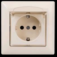 VS2812117 Розетка 1х с крышкой и заземлением крем