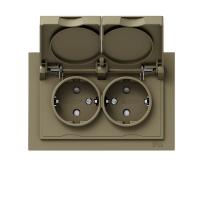 Механизм розетки двойной, 16А, IP44, с заземлением, со шторками, с рамкой, с крышками, шампань Эпика EKF