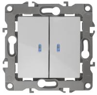 12-1105-01 ЭРА Выключатель двойной с подсветкой, 10АХ-250В, IP20, Эра12, белый (10/100/3200)