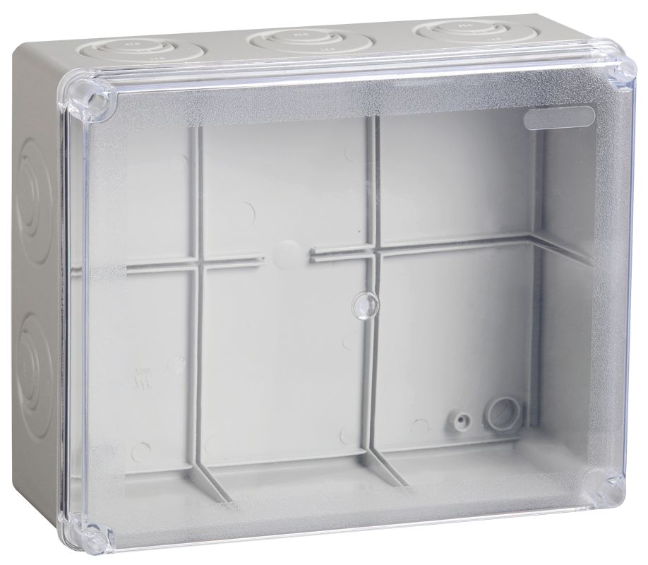 Коробка распаячная КМ41277 для открытой проводки 240х195х165мм IP44 (RAL 7035, прозрачная крышка, кабельные вводы 5шт) IEK