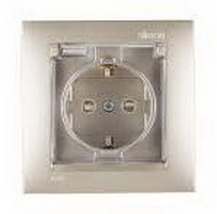 Розетка 2Р+Е Schuko  со шторками  с крышкой  IP44  16А  250В  винтовой зажим  шампань