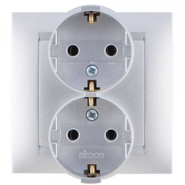 Розетка двойная 2Р+Е Schuko  16А  250В  винтовой зажим  алюминий