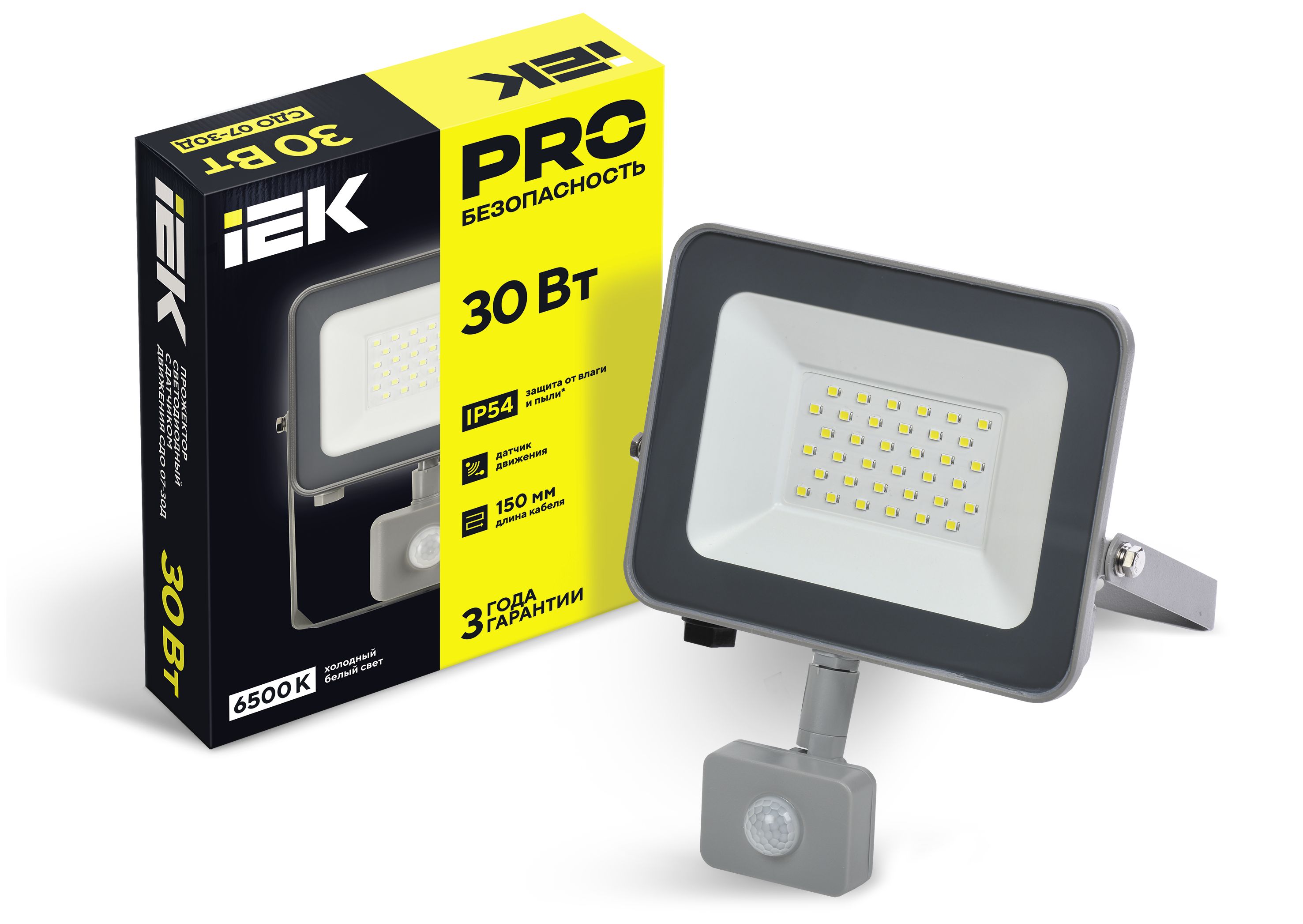 Прожектор светодиодный СДО 07-30Д с датчиком движения IP54 серый IEK