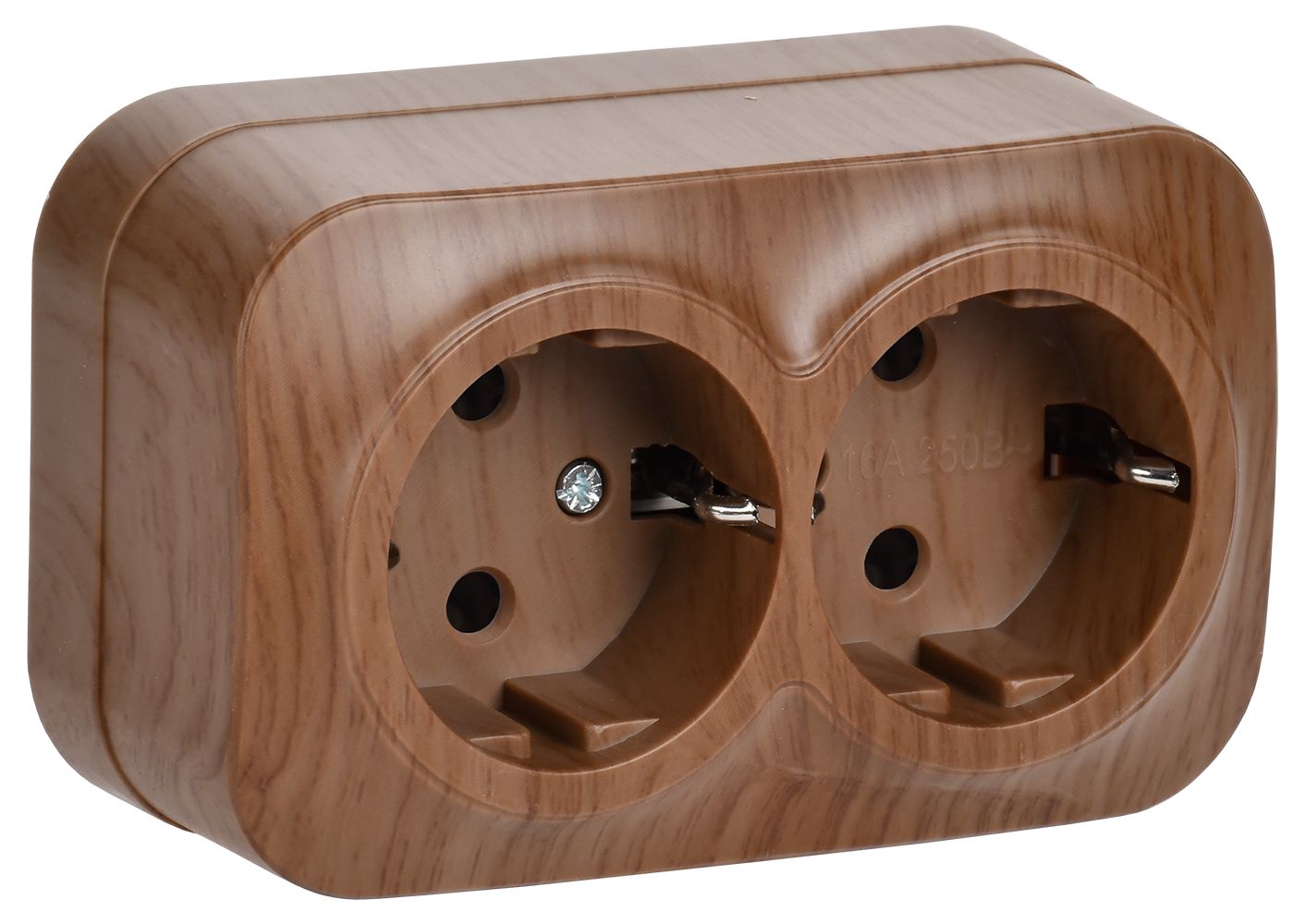 Розетка двухместная для открытой установки РС22-3-ХД с заземлением 16А GLORY дуб IEK