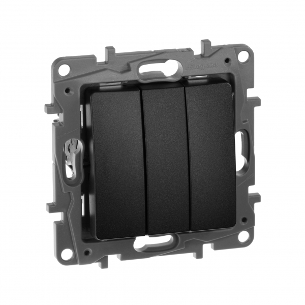 Legrand Etika Антрацит Выключатель 3-клавишный  10А  авт. клем.