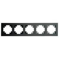 Рамка 5-местная, стекло, STEKKER, GFR00-7005-05М,серия Катрин, черный матовый