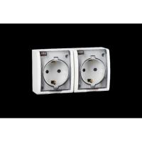 Розетка двойная 2Р+Е Schuko с крышками полупр.  IP54  16А 250В  винтовой зажим  S15A  слоновая кость